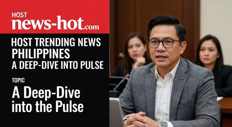 Editorial newsroom in the Philippines with a host presenting trending news analysis to camera.