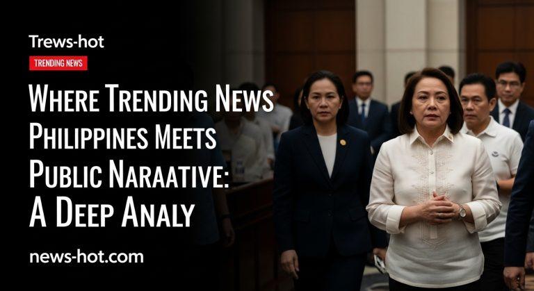 Editorial illustration of a newsroom with social media feeds and Philippines map motif.