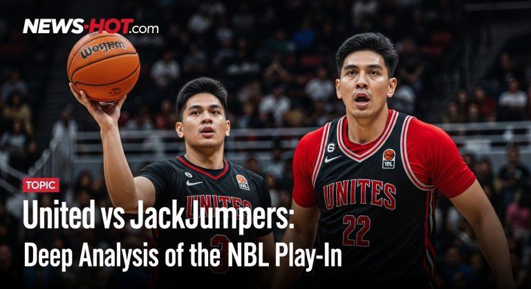 Action scene from an United vs JackJumpers Play-In clash on a basketball court