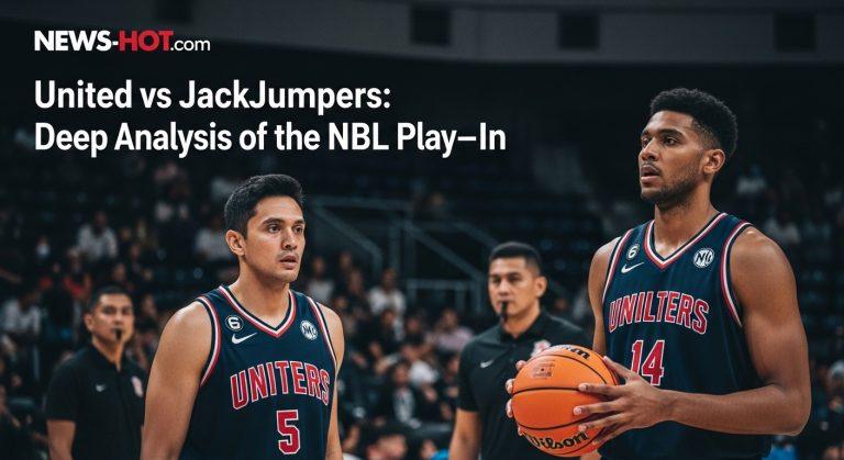 Action scene from an United vs JackJumpers Play-In clash on a basketball court