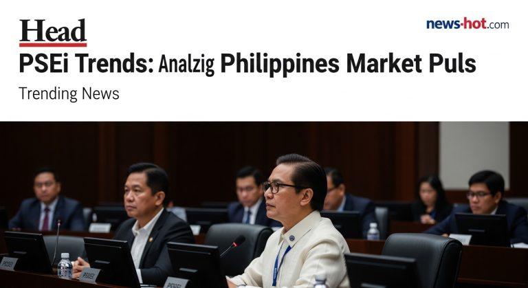 Digital stock ticker showing PSEI decline, with Philippine flag-inspired color accents and a downward-trending chart.
