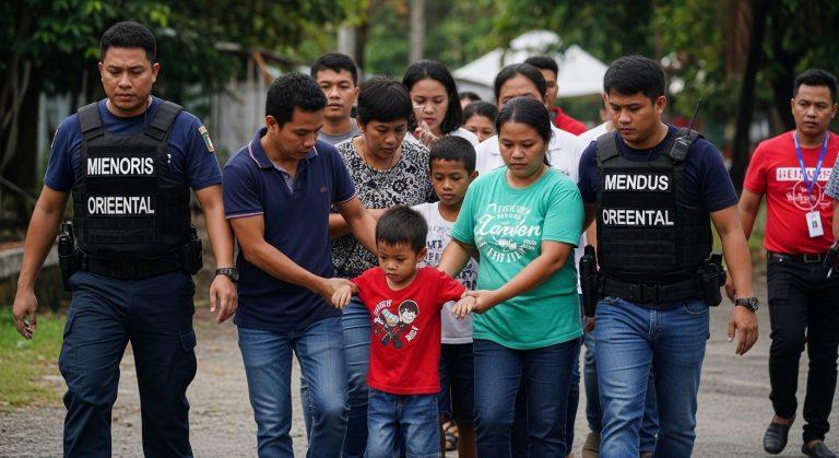 Authorities escorting minors to safety in Davao Oriental, Philippines.